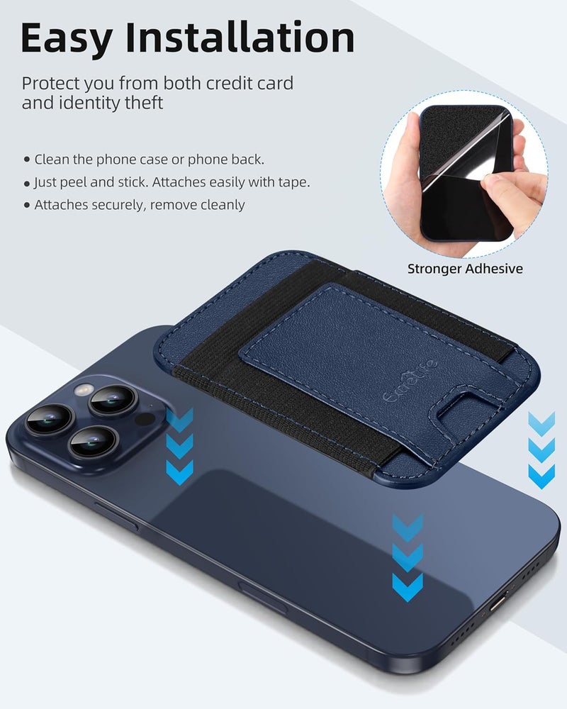 ExtreLife Phone Card Holder, Leather Phone Wallet Stick On, Stronger Adhesive Card Holder for Back of Phone, Credit Card Holder for Phone Case iPhone, Samsung, Android , RFID Blocking, Fit 7 Cards, Navy Blue - Image 5